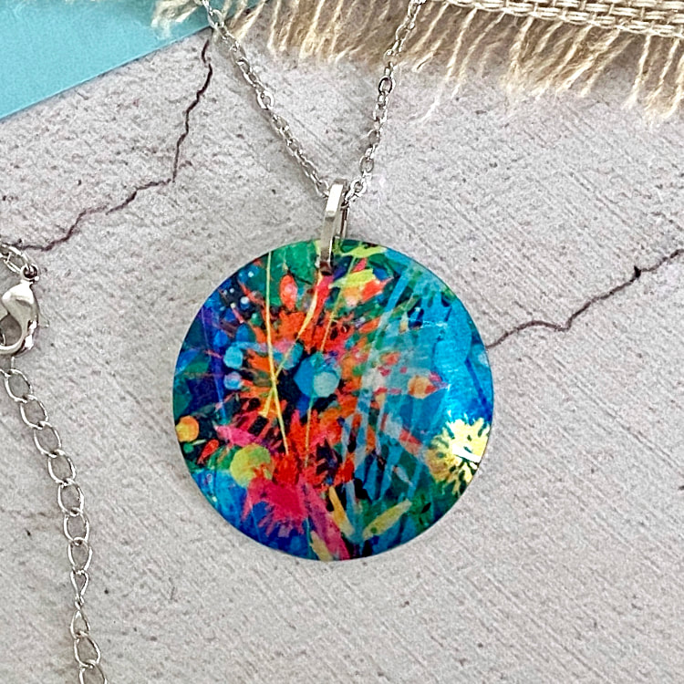 Abstract flowers pendant necklace, handmade UK