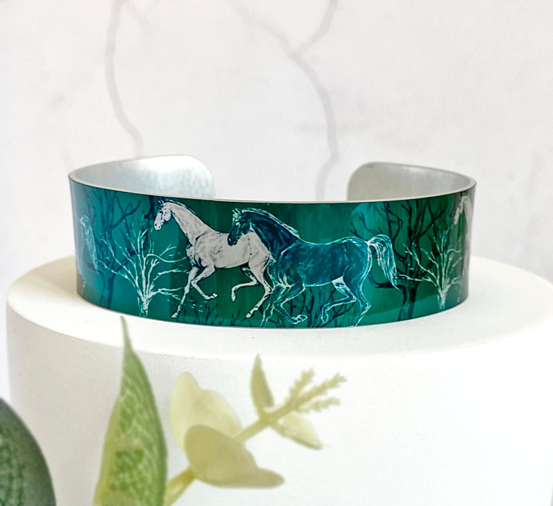 horse bracelet bangle, green, blue, handmade UK