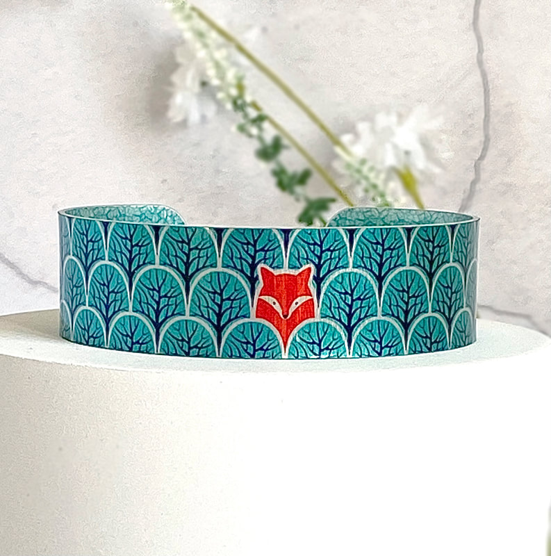 Fox bracelet bangle, wildlife jewellery, handmade UK