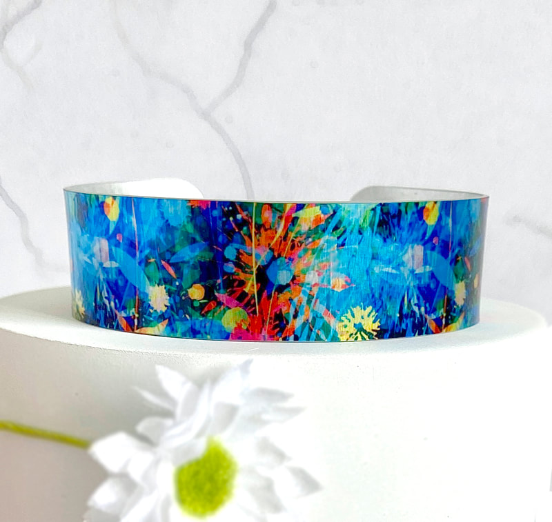 Abstract flowers bracelet bangle, handmade UK