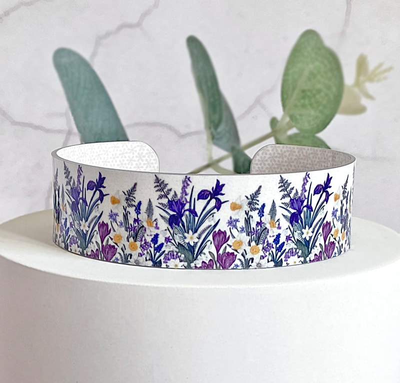 Iris, flowers, bracelet, bangle, spring, personalised, handmade UK