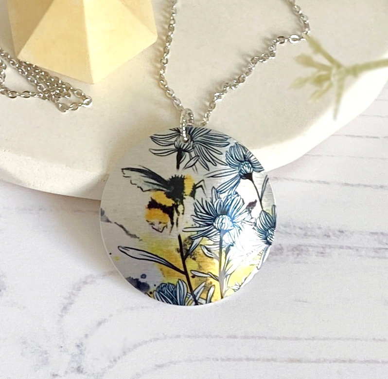 Bee pendant necklace, handmade jewellery UK