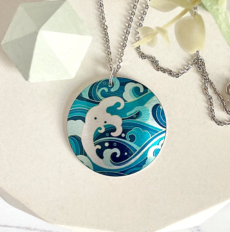 Ocean, sea, surf, Kanagawa pendant necklace, handmade UK